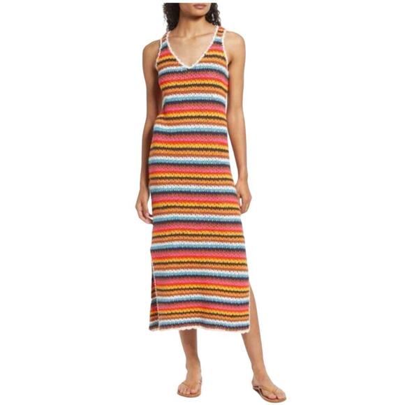 Marine Layer Viv Crochet Multi Stripe Casual Beach Midi Dress Boho Medium - Picture 6 of 13